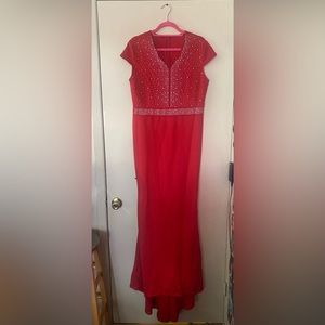 Women's Short Sleeve Rhinestone Plus Size Long Cocktail Evening Dress